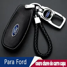 (Ford) Capa De Couro Genuíno Para Chave Do Carro, Chaveiro De Metal Criativo De Liga, Novo Logotipo Do Carro Chaveiro Carteira
