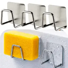 Kit 3 Suportes De Esponja Bucha Gancho Para Pia E Cozinha Aço Inox Autocolante Linha Premium