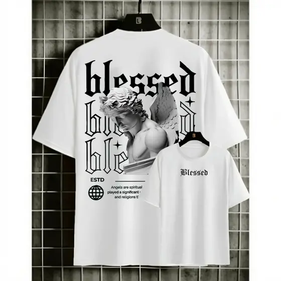 Camiseta Masculina em Algodão Camisa Blessed Streetwear Manga Curta