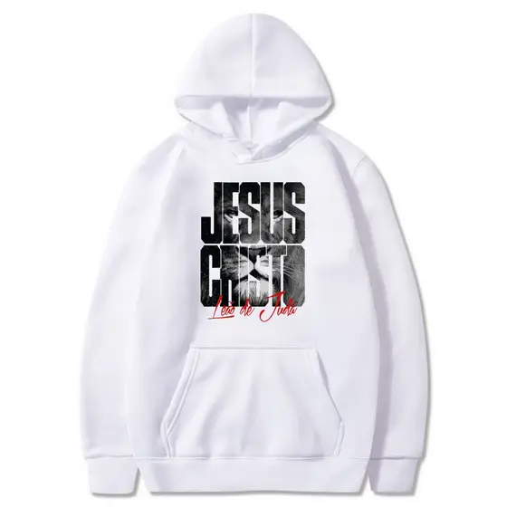 Blusa Moletom Capuz Bolso "Jesus Cristo Leão de Juda" Varias Cores