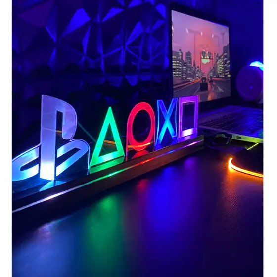 Luminária de Mesa de LED Playstation Símbolos Gamer PS4 PS5