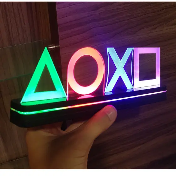 Luminária de Mesa de LED Playstation Símbolos Gamer PS4 PS5 XBOX 25cm USB