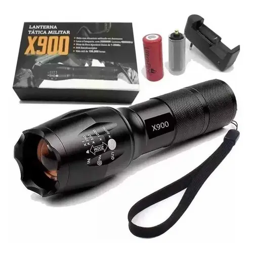lanterna tática X900 led policial com zoom sinalizador bateria recarregável de longo alcance potente