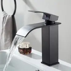Torneira De Luxo Quente e frio Banheiro Lavabo cuba Cascata Monocomando Preta Fosco Com mangueira Bica Baixa
