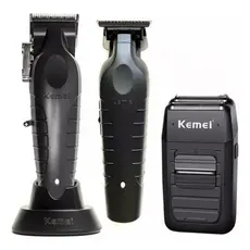 Kit Cabelereiro Profissional Com 3 Maquinas Cabelo Kemei Corte 2296, Acabamento 2299 e Shaver 1102