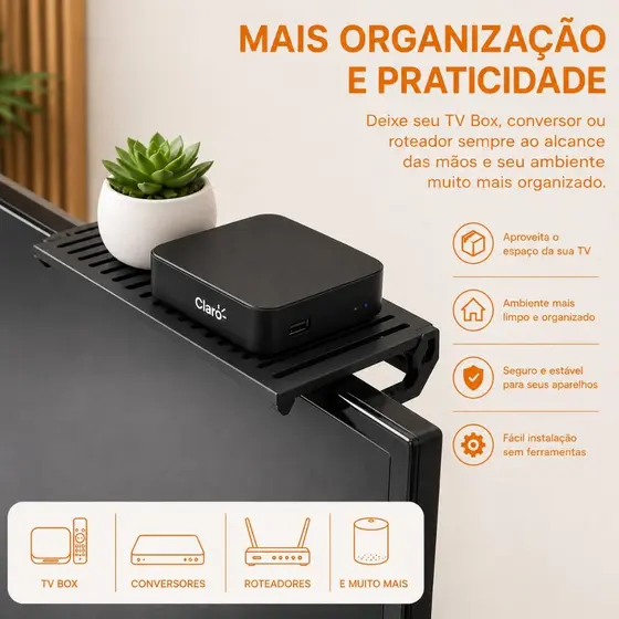 Suporte Prateleira Para TV Box Conversor Digital Receptor NET Claro Vivo Universal Oferta Envio Imediato