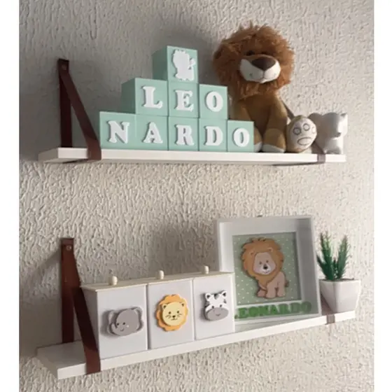 Kit 2 Prateleira MDF Branca 30X13 Alça Marrom Couro Ecológico Resistente Decoraçao Para Sala
