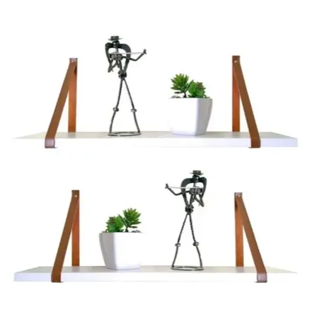 Kit 2 Prateleiras MDF Branca Premium 45x15 cm Suspensa alças couro P/ Organização De Ambientes em Promoção