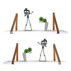 Kit 2 Prateleiras MDF Branca Premium 45x15 cm Suspensa alças couro P/ Organização De Ambientes em Promoção