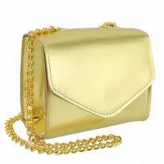 Bolsa Feminina Pequena Metalizada de Alça Corrente Dourada