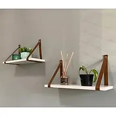 Kit 2 Prateleira Mdf Branca 45x15 Alça Couro Ecologico Resistente