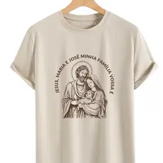 Camiseta Católica Sagrada Família Jesus Maria e José  Camisa Cristã Unissex Algodão