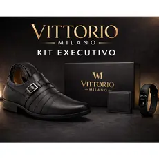 Sapato Social Masculino Couro Sintético Confortável Antiderrapante + Kit Completo Vittorio Milano