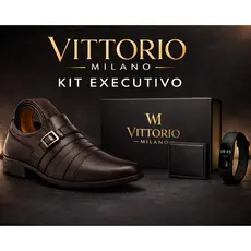 Sapato Social Masculino Elegante Couro Sintético + Kit Executivo Cinto Carteira Relógio Vittorio Milano