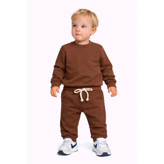 Conjunto de Moleton Infantil Bebê 2 Peças Calça e Blusa Básico Menino Menina Unissex