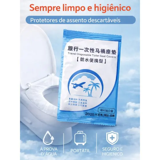 Protetor de Assento Sanitário Descartável Higiênico Portátil Unissex Prova de Água Vaso Privada