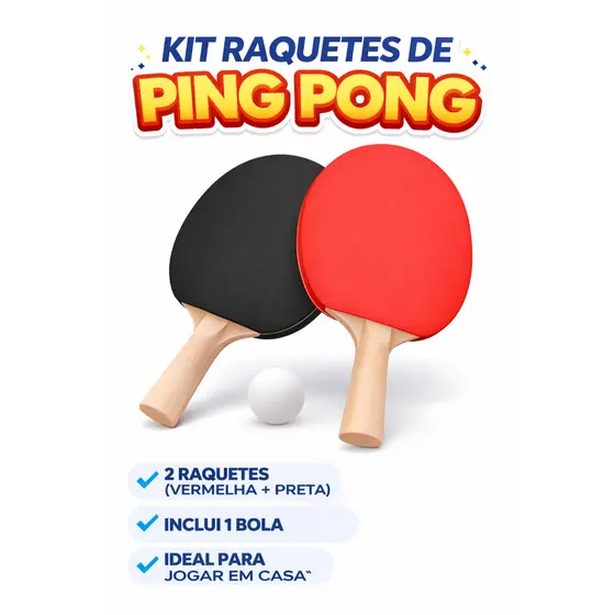 Kit Ping Pong Tenis De Mesa 2 Raquetes 1 Bola Tênis de Mesa para Crianças Adultos Brincadeiras