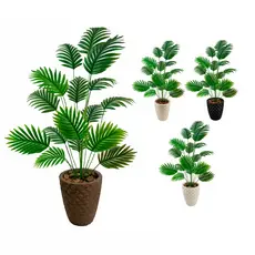 Palmeira Artifical + Vaso Polietileno Completo Cores Acompanha Casca Pinus