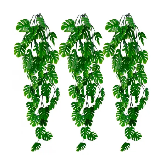3 Plantas Costela de Adao Pendurada Verde Artificial Parede Varanda p/ Decoracao