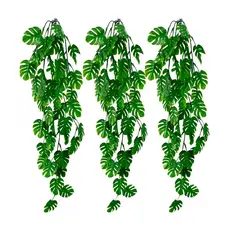 3 Plantas Costela de Adao Pendurada Verde Artificial Parede Varanda p/ Decoracao