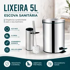 Lixeira 5L Escova Sanitária P/ Banheiro Luxo Chique Premium Inox Durável