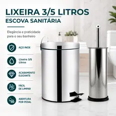 Lixeira 3/5L Escova Sanitária P/ Banheiro Luxo Chique Premium Inox Durável
