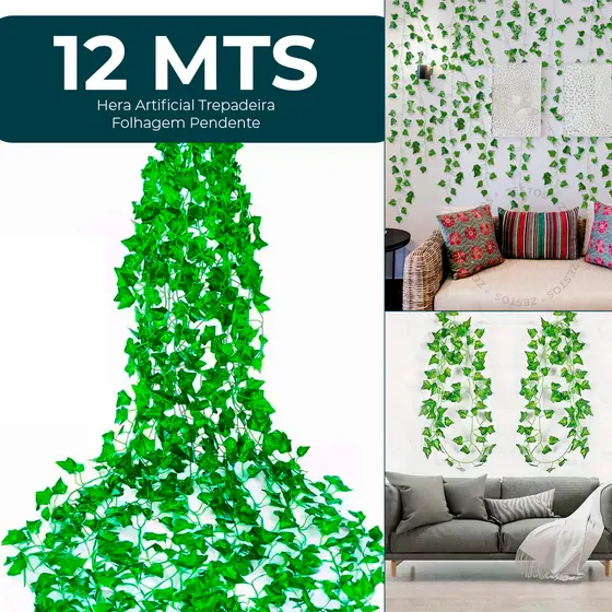 12 Metros Hera Verde Planta Artificial Trepadeira Ramas Folhagem Pendente