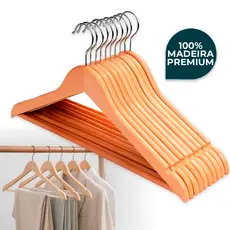 Kit Até 30 Cabides De Madeira Premium Marfim Para Roupas Calça Gancho Cromado