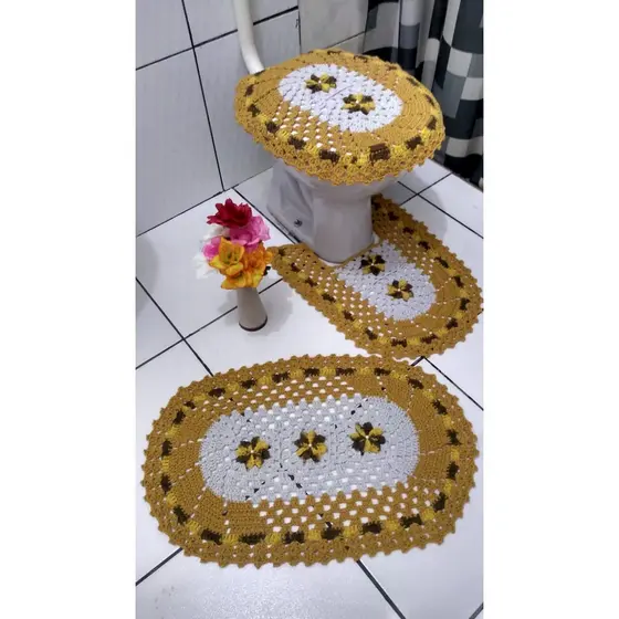 Kit de tapetes, Jogo de banheiro de crochê, 3 peças