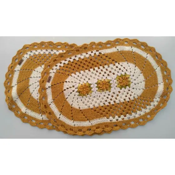 KIT DE Tapete Espiral Em Crochê - Com Aplicações em Flores 2 PEÇAS