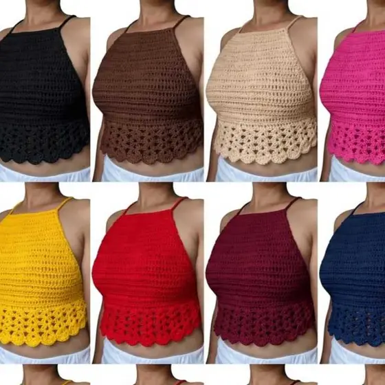 Cropped Top  Feminino em Crochê Top Artesanal Feito a mão em Várias Cores para Estilos Versáteis- com forro. 85% Algodão