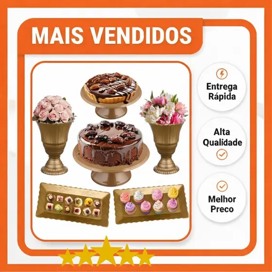 Kit Festa 6 Peças, Vaso + Boleira + Bandeja Decoração Doces