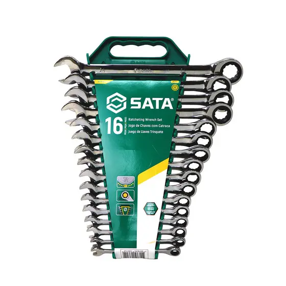 Jogo de Chave Combinada Catraca 8 a 24mm Sata com 16 Peças ST08034L
