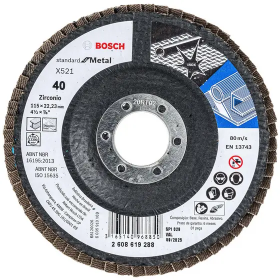 Disco Flap 115mm Bosch Grão 40 Standard for Metal Curvo Fibra de Vidro