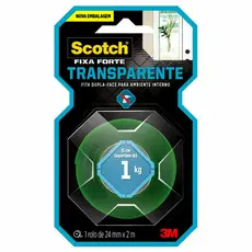 Fita Dupla Face Scotch 2 Metros x 24mm Fixa Forte Transparente para Ambientes Internos 3M