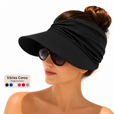 Viseira Feminina Turbante Moda Praia Piscina Dois Em Um Proteção Solar UV