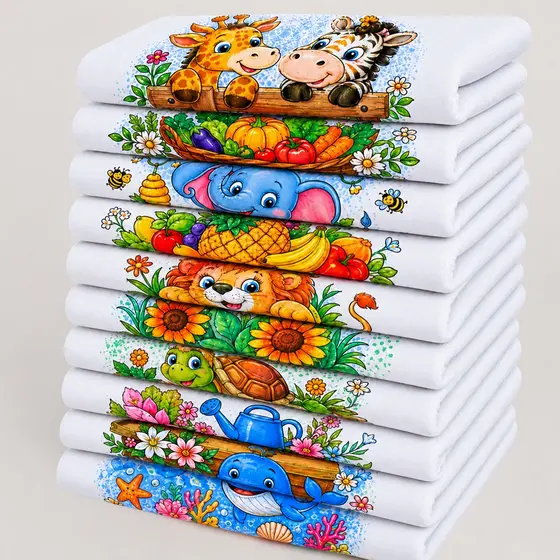 Kit 10 Panos De Prato Grande 45x75 De Cozinha Estampado Algodão Bainha Pano de Copa