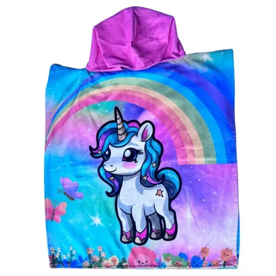 Toalha Poncho Infantil para Praia Piscina Roupão com Capuz