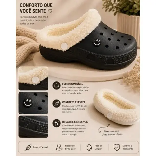 Babuche Pantufa Pelo Removível 2 Em 1