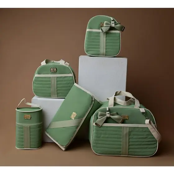 Kit Bolsa Maternidade 5 Peças Completo Mochila Bolsa G Bolsa M Trocador e Porta Mamadeira Luender Baby