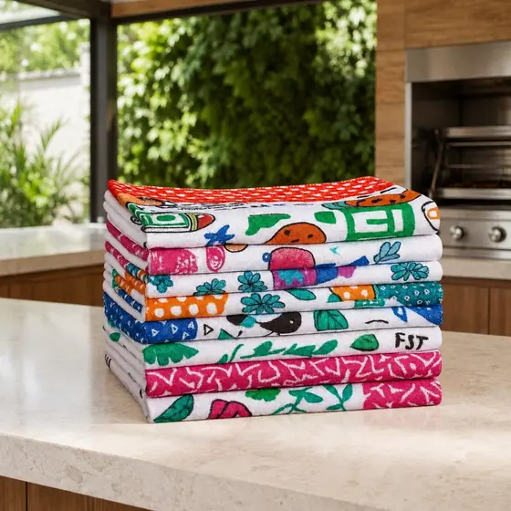 Kit 5 Panos de Copa Premium Estampados 40x60cm 100% Algodão Absorventes Macios e Resistentes