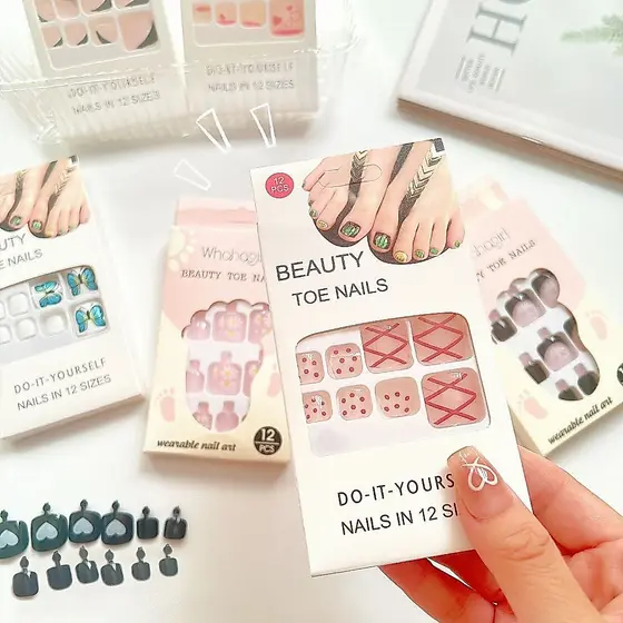 Kit 4 Caixinhas de Unhas Postiças para os pés Sem Repetir Lindas e Decoradas