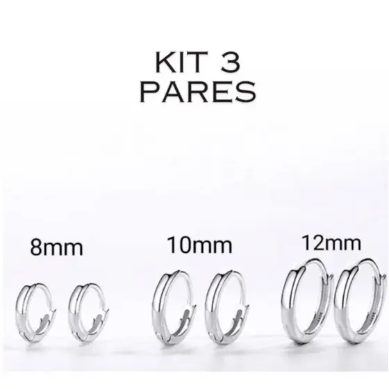 Kit 3 pares Aço Inoxidável Brinco Argola Punk Rock Ródio Círculo Unisex