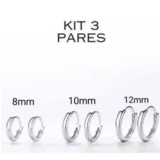 Kit 3 pares Aço Inoxidável Brinco Argola Punk Rock Ródio Círculo Unisex