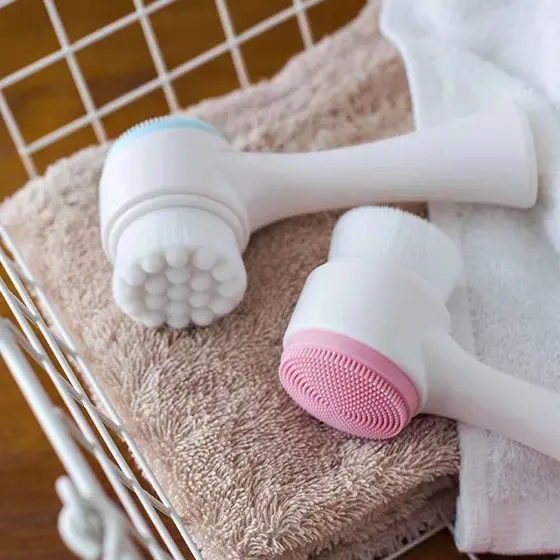 Kit até 2 Escova Limpeza Facial 2 Em 1 Aparelho Massagem Esponja Cerdas Macias Dupla Face Escova De Limpeza De Cravos