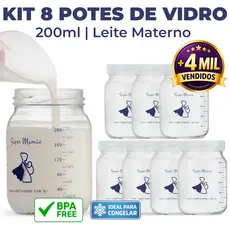 Kit 8 Potes de Vidro 200ml para Leite Materno – BPA Free e Graduação