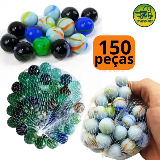 Kit Bolinha de Gude Vidro Bolicão Americana Leitosa 50 Peças 99Toys