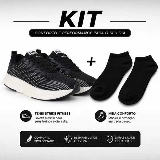 KIT - Tênis Masculino Feminino Esportivo Caminhada Academia Extremo Conforto Leve + Meia