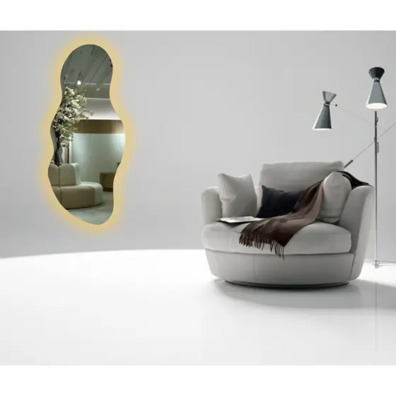 Espelho Orgânico Nuvem Vertical Provador Com LED Amarelo ou Branco Bivolt + Fonte Inclusa