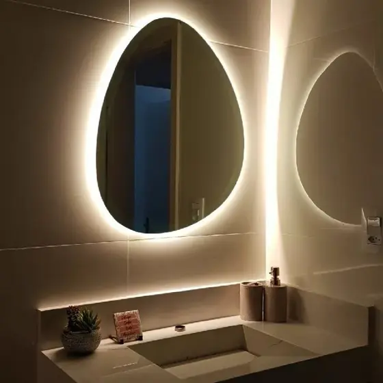 Espelho Orgânico Gigante Com Led S/ Fio 80*90 Pilha Luz Fria